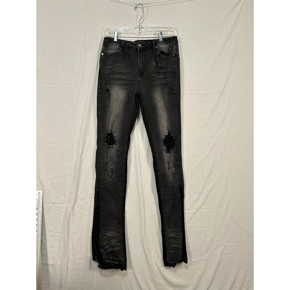 Rockstar Original Mens Skinny Distressed Faded Black Ripped Jeans Size L 2319
